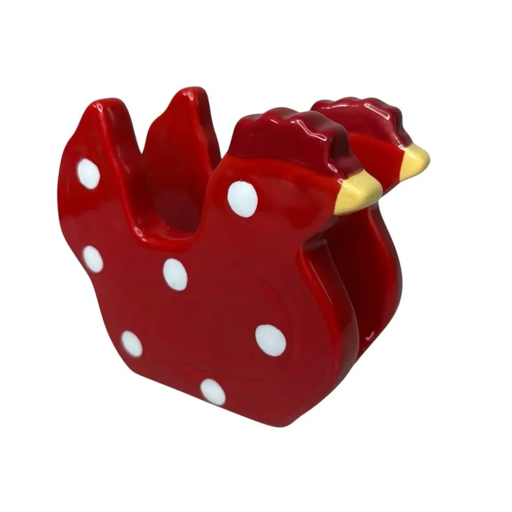 Sur La Table Red Polka Dot Chicken Ceramic Napkin Holder Farmhouse Kitchen Decor
